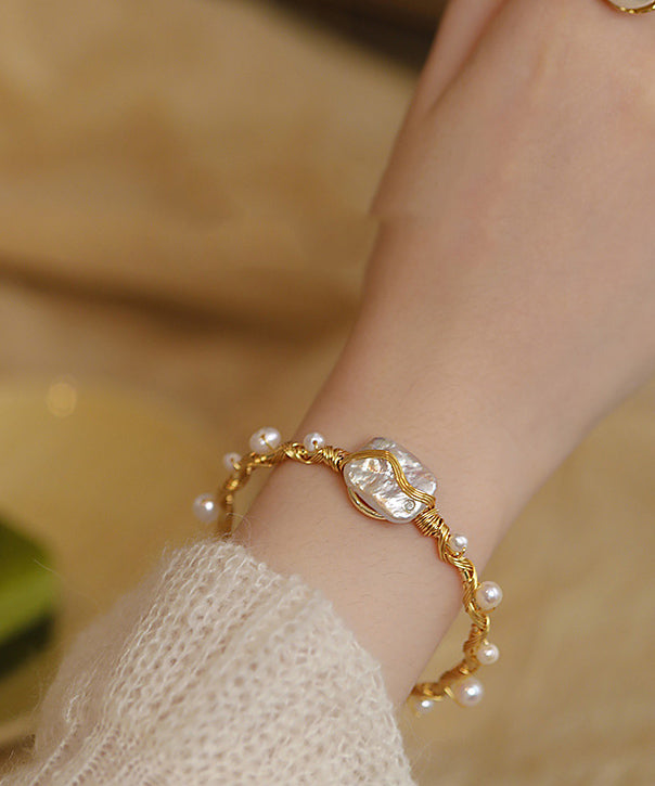 Boutique Gold Sterling Silver Overgild Pearl Cuff WF013 JEW-BAN241111