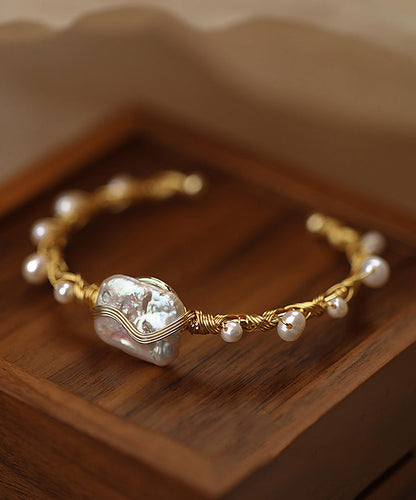 Boutique Gold Sterling Silver Overgild Pearl Cuff WF013 JEW-BAN241111