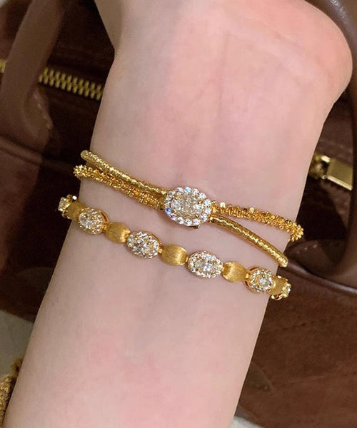 Overgild Silver Sterling Boutique Zircon Set Piece Two Gold FashionChic