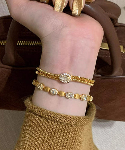 Overgild Silver Sterling Boutique Zircon Set Piece Two Gold FashionChic