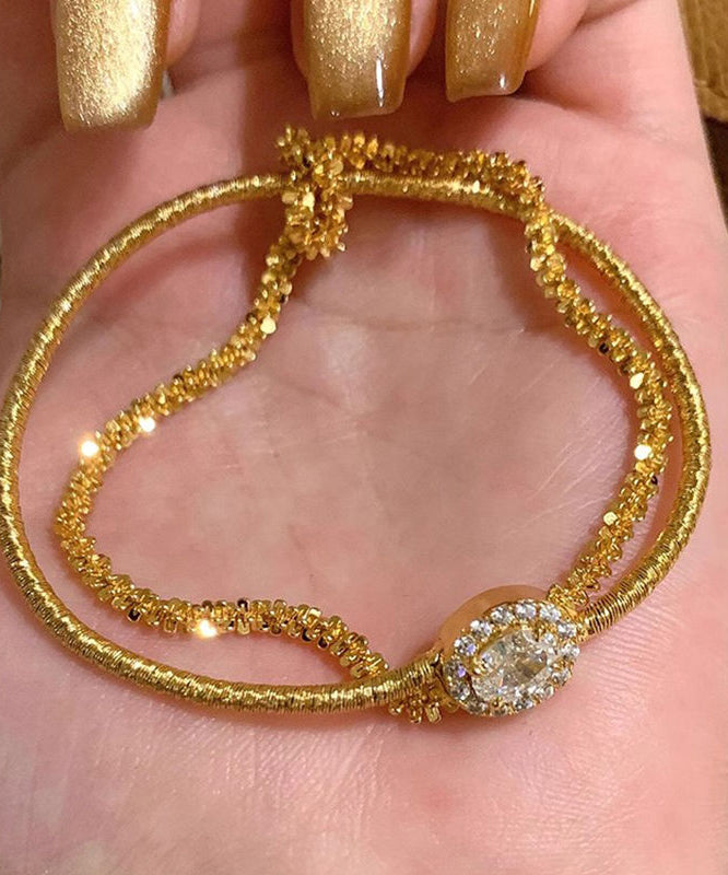 Overgild Silver Sterling Boutique Zircon Set Piece Two Gold FashionChic