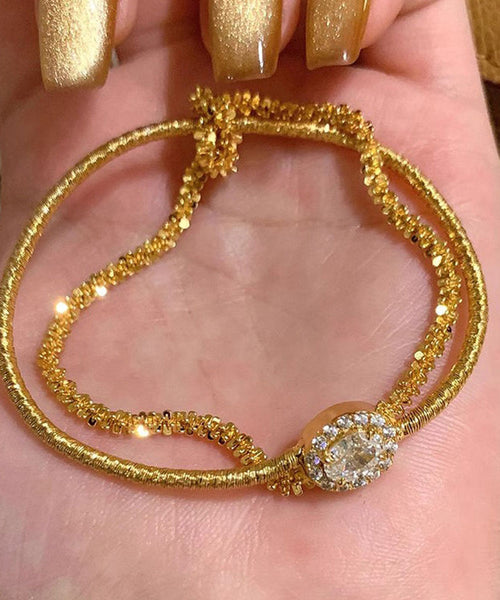 Overgild Silver Sterling Boutique Zircon Set Piece Two Gold FashionChic