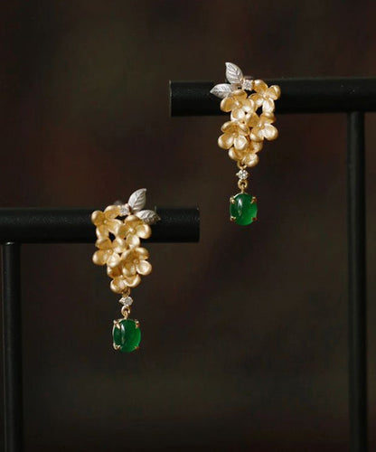 Boutique Gold Sterling Silver Overgildr Jade Fragrans Tassel Drop Earrings PO024 JEW-EAR240729