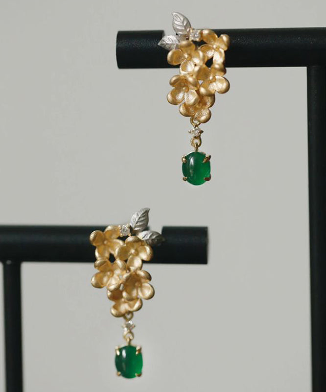 Boutique Gold Sterling Silver Overgildr Jade Fragrans Tassel Drop Earrings PO024 JEW-EAR240729