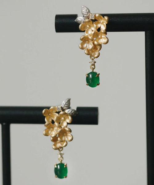 Boutique Gold Sterling Silver Overgildr Jade Fragrans Tassel Drop Earrings PO024 JEW-EAR240729