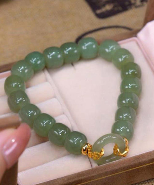 Boutique Green Alloy Jade Ping An buckle Chain Bracelet TX022