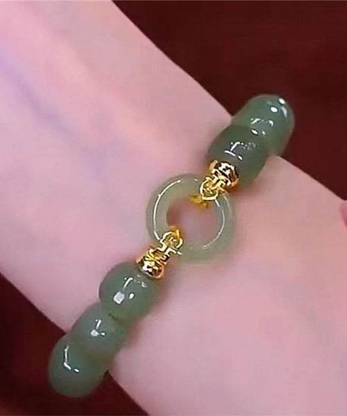 Boutique Green Alloy Jade Ping An buckle Chain Bracelet TX022