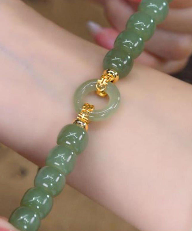 Boutique Green Alloy Jade Ping An buckle Chain Bracelet TX022
