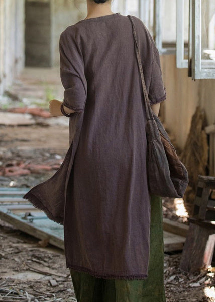 Boutique Green O Neck Side Open Linen T Shirts Dresses Summer LK037 GK-SDL240710