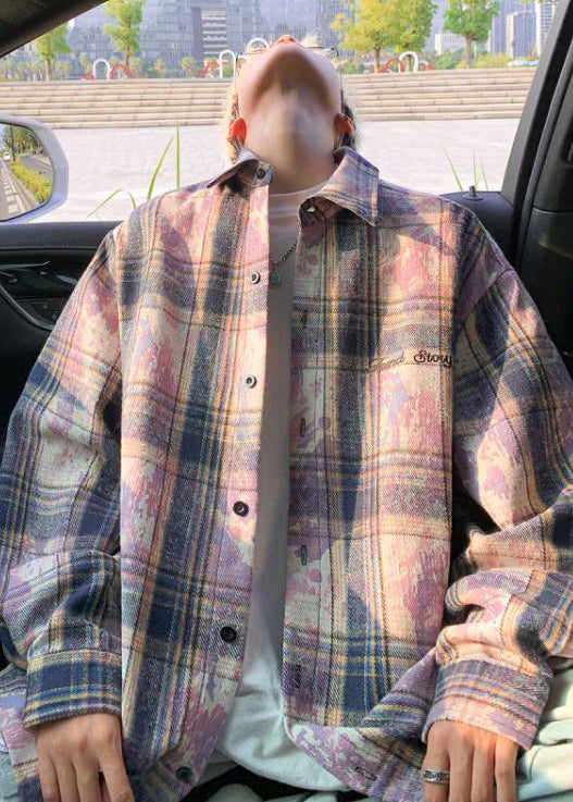 Boutique Green Peter Pan Collar Plaid Cotton Mens Shirt Fall RO006 ABC