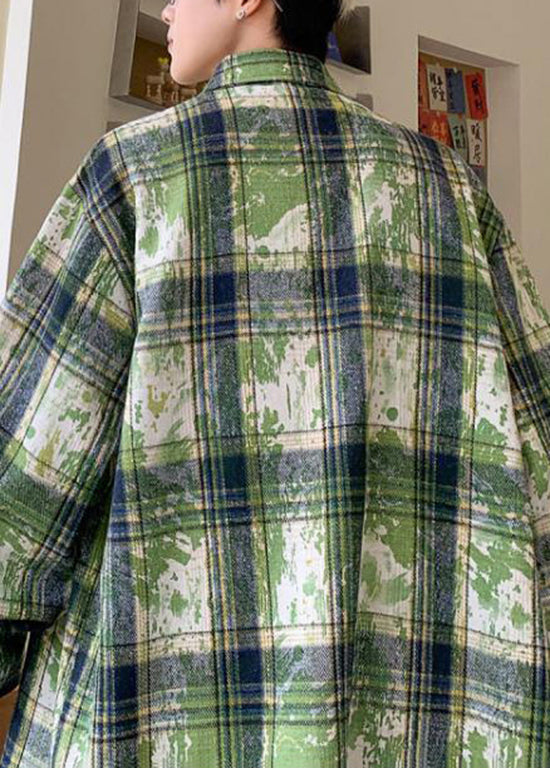 Boutique Green Peter Pan Collar Plaid Cotton Mens Shirt Fall RO006 ABC