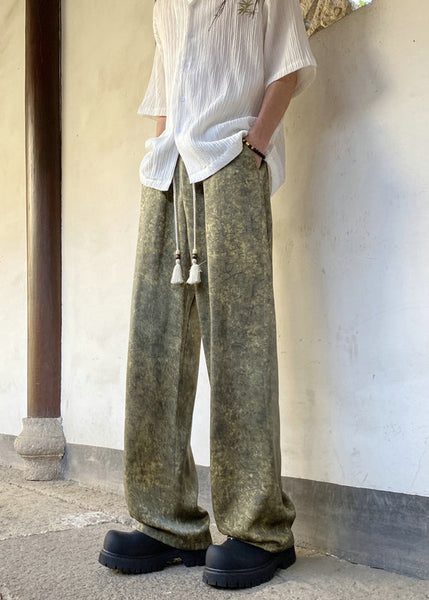 Boutique Green Pockets Print Ice Silk Mens Pants Summer YT047 Men-Silk-MENP240721