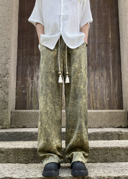 Boutique Green Pockets Print Ice Silk Mens Pants Summer YT047 Men-Silk-MENP240721