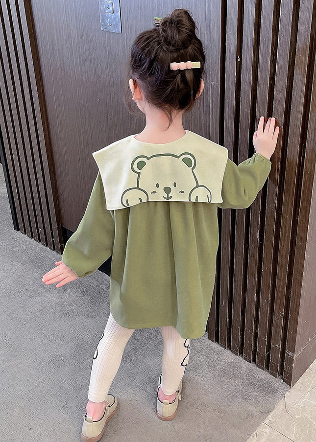 Boutique Green Sailor Collar Print Kids Mid Dresses Fall SS1053 MM-RCTZ-FDM240601