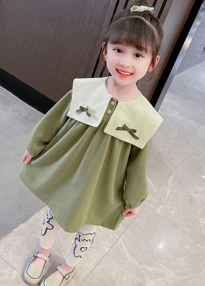 Boutique Green Sailor Collar Print Kids Mid Dresses Fall SS1053 MM-RCTZ-FDM240601