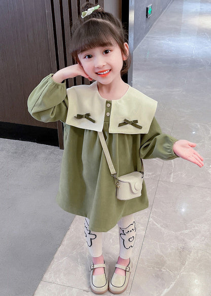 Boutique Green Sailor Collar Print Kids Mid Dresses Fall SS1053 MM-RCTZ-FDM240601
