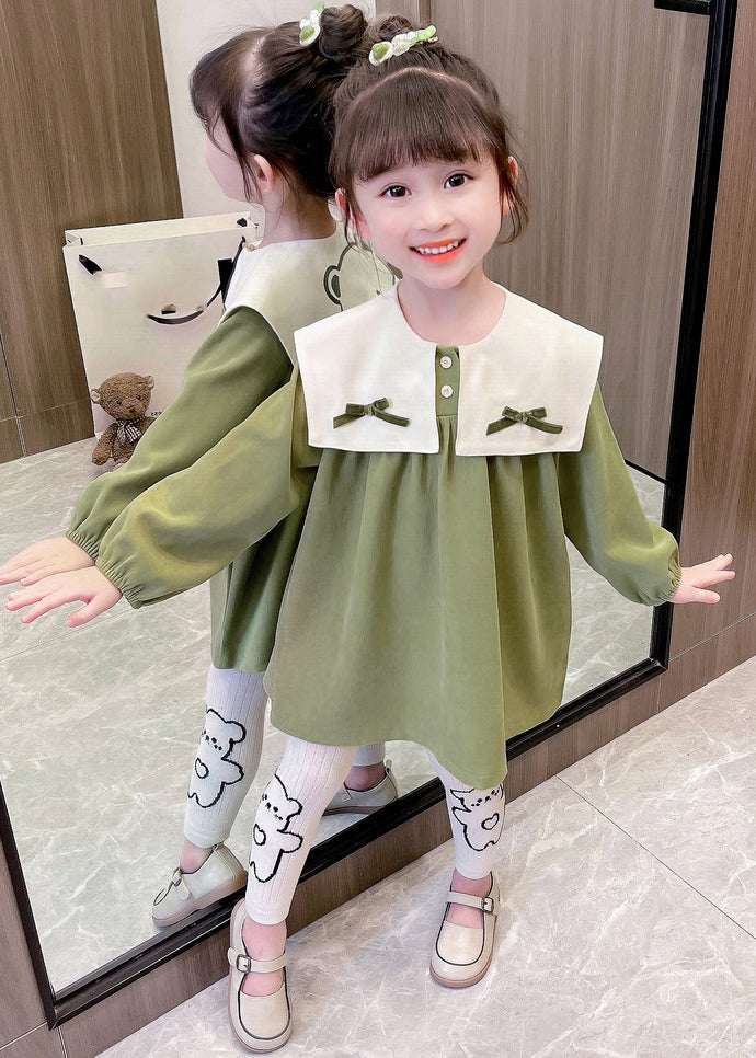 Boutique Green Sailor Collar Print Kids Mid Dresses Fall SS1053 MM-RCTZ-FDM240601