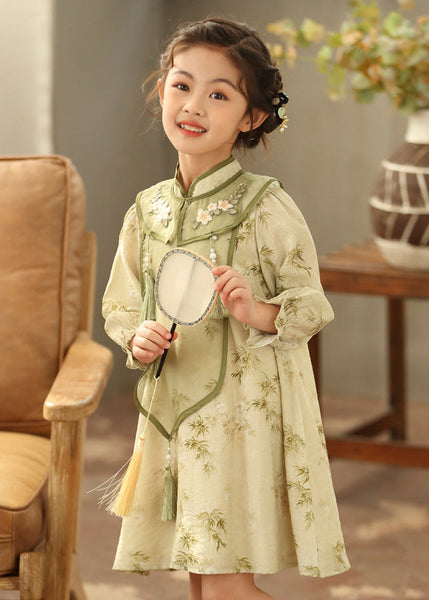 Tassel Sleeve Green Girls Maxi Lantern Dress Boutique FashionChic