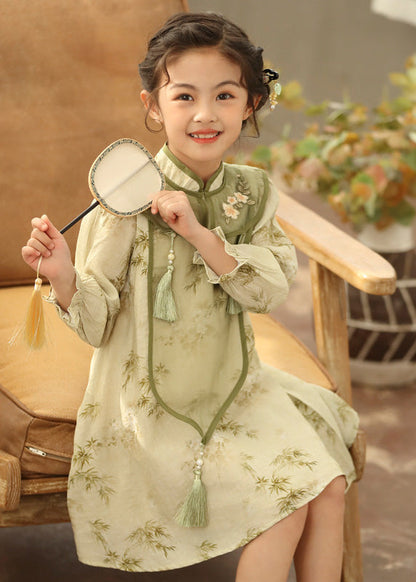 Tassel Sleeve Green Girls Maxi Lantern Dress Boutique FashionChic
