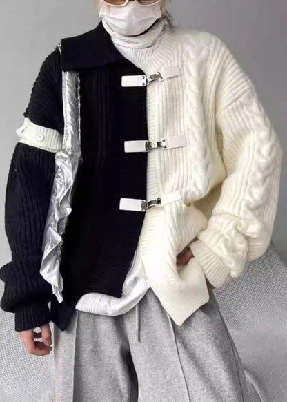 Boutique Grey Asymmetrical Buckle Patchwork Knit Sweaters Spring YY036 ABC