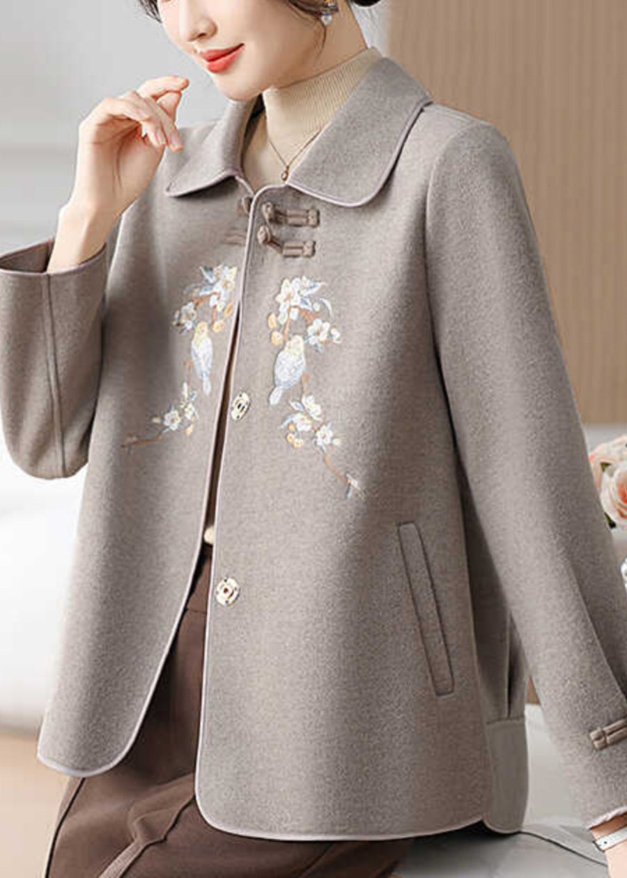 Boutique Grey Embroidered Oriental Button Woolen Coats Winter RS029 ABC