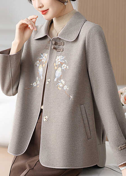 Boutique Grey Embroidered Oriental Button Woolen Coats Winter RS029 ABC