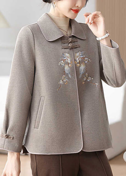 Boutique Grey Embroidered Oriental Button Woolen Coats Winter RS029 ABC