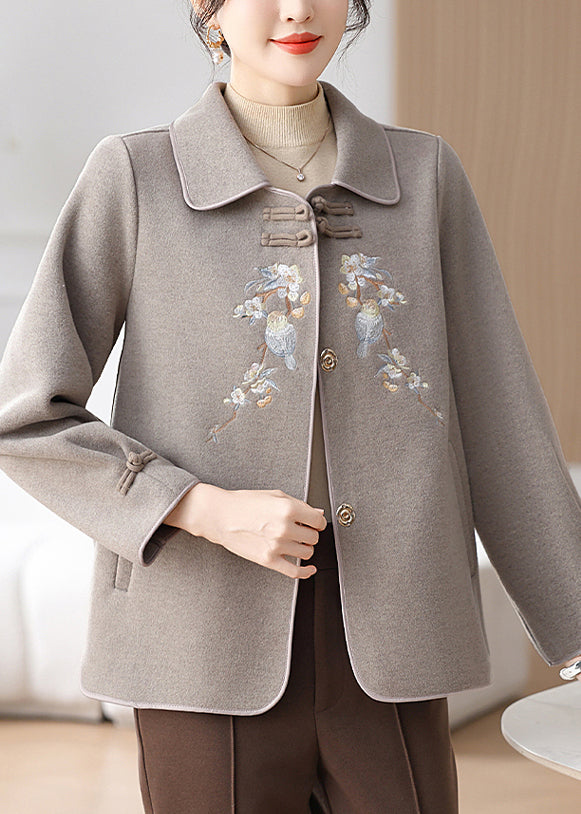 Boutique Grey Embroidered Oriental Button Woolen Coats Winter RS029 ABC