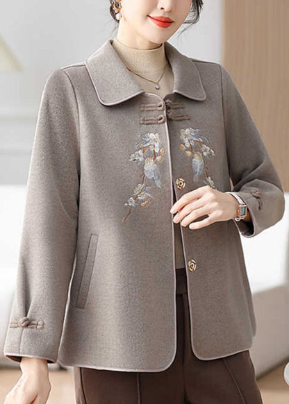 Boutique Grey Embroidered Oriental Button Woolen Coats Winter RS029 ABC