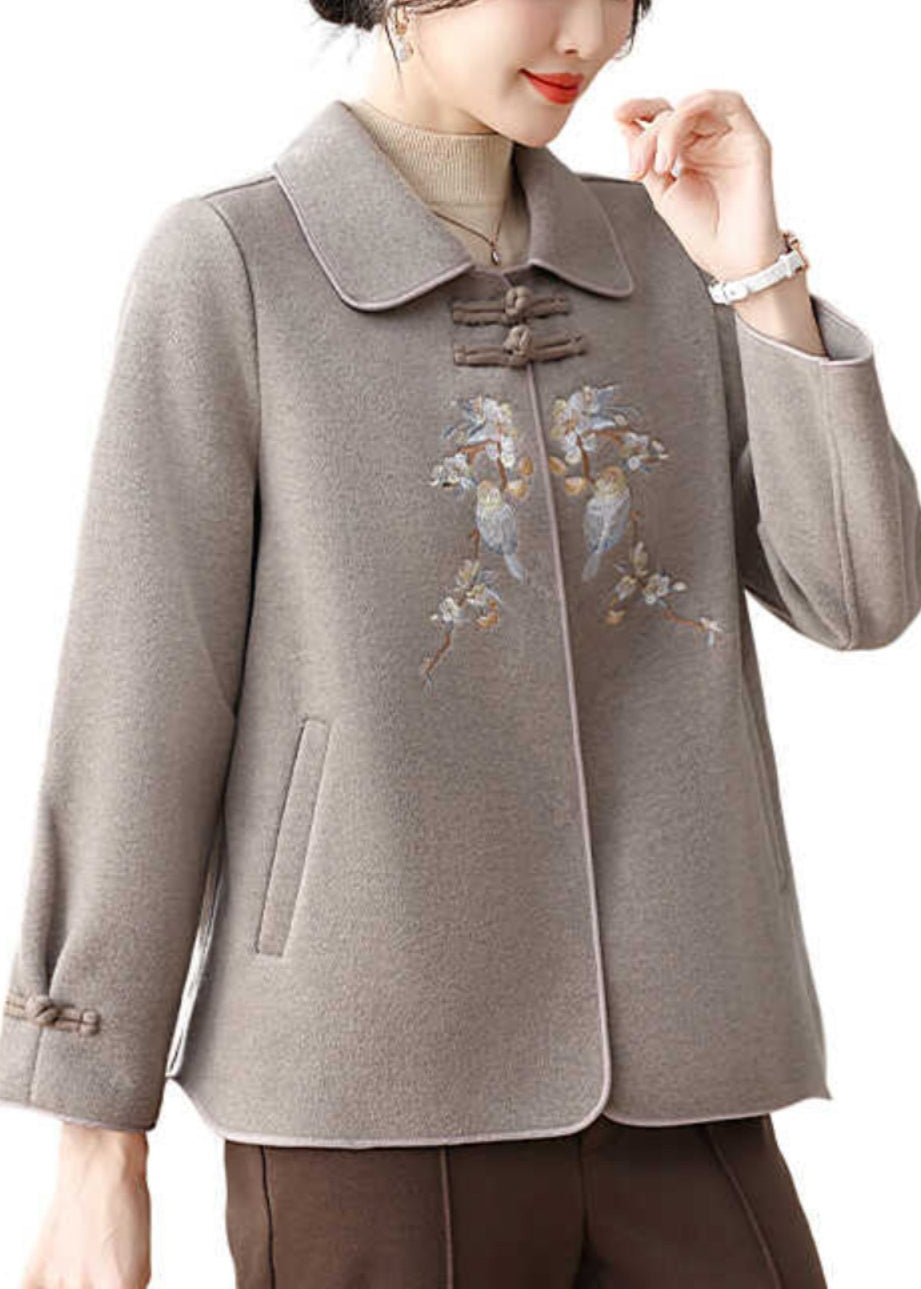 Boutique Grey Embroidered Oriental Button Woolen Coats Winter RS029 ABC