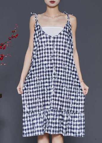 Boutique Grey Plaid Cotton Spaghetti Strap Dress Summer SD1004 Ada Fashion