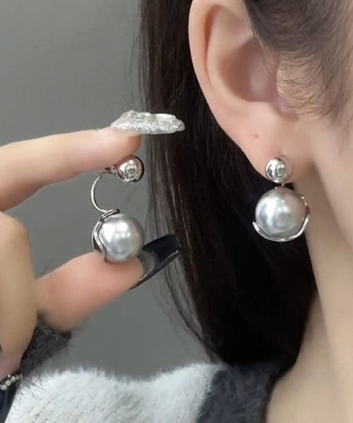 Boutique Grey Sterling Silver Pearl Hoop Earrings YX016 ABC