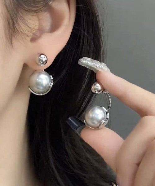 Boutique Grey Sterling Silver Pearl Hoop Earrings YX016 ABC