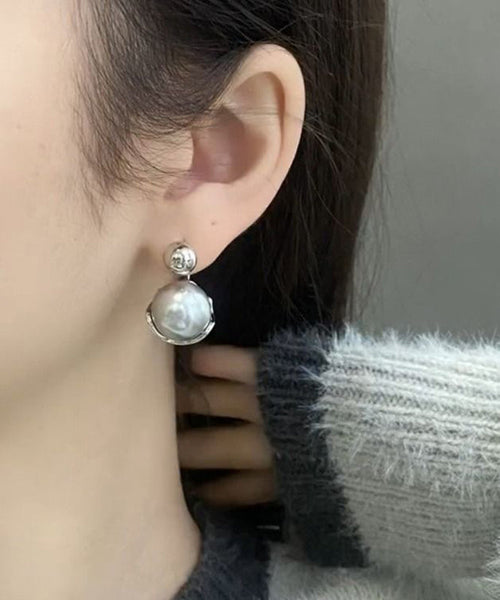 Boutique Grey Sterling Silver Pearl Hoop Earrings YX016 ABC