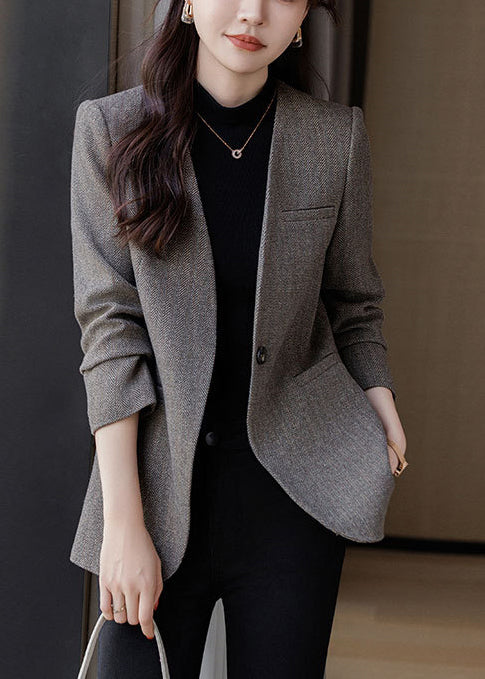 Boutique Grey V Neck Woolen Formal Coats Spring YJ016 ABC