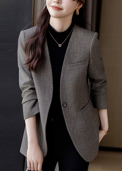 Boutique Grey V Neck Woolen Formal Coats Spring YJ016 ABC