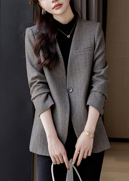 Boutique Grey V Neck Woolen Formal Coats Spring YJ016 ABC
