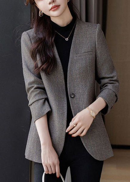 Boutique Grey V Neck Woolen Formal Coats Spring YJ016 ABC