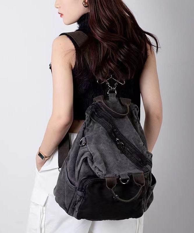 Boutique Grey Versatile Calf Leather Patchwork Canvas Backpack Messenger Bag MM050 Bag-BGS240620