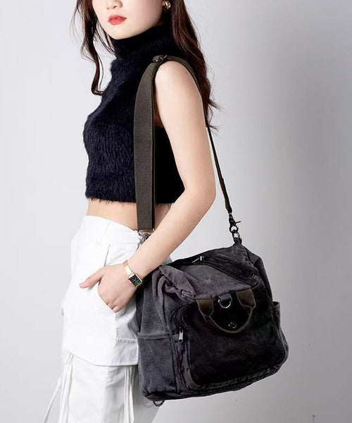 Boutique Grey Versatile Calf Leather Patchwork Canvas Backpack Messenger Bag MM050 Bag-BGS240620