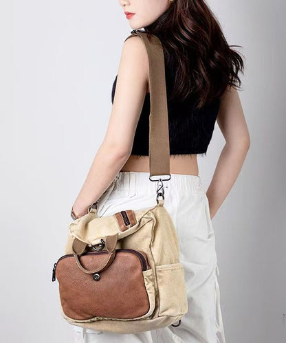 Boutique Grey Versatile Calf Leather Patchwork Canvas Backpack Messenger Bag MM050 Bag-BGS240620
