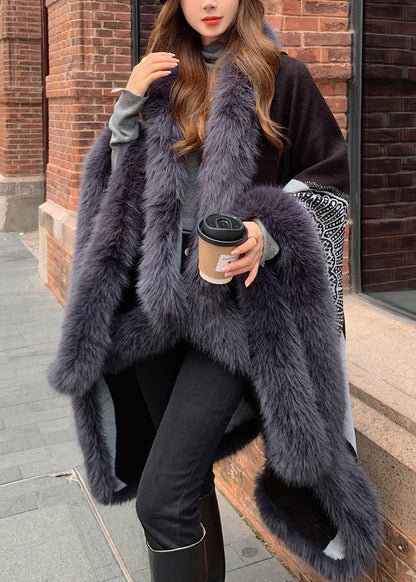 Boutique Handmade Black Hooded Patchwork Faux Fur Shawl WN007 ABC