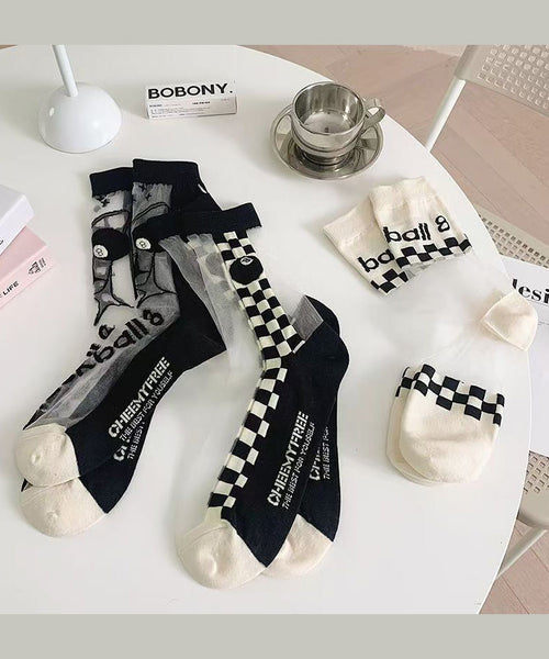 Boutique Jacquard Patchwork Sheer Mesh Crew Socks KJ048 WZ240714