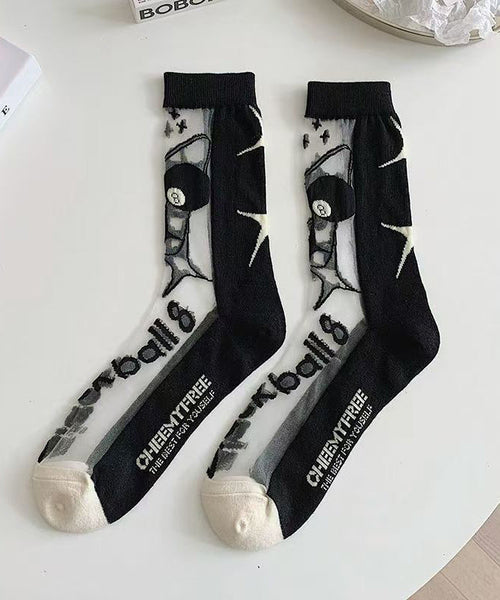Boutique Jacquard Patchwork Sheer Mesh Crew Socks KJ048 WZ240714