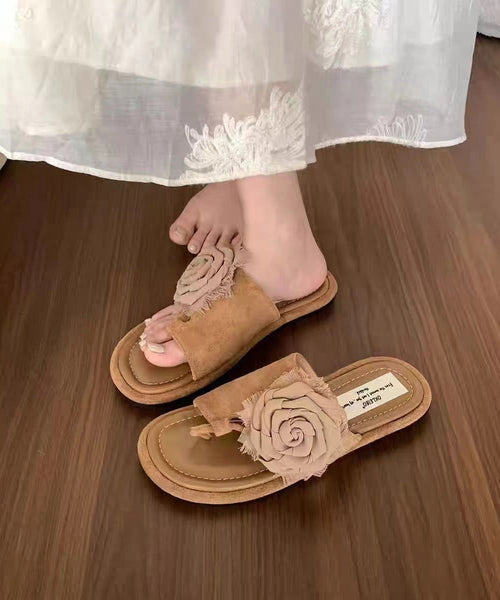 Boutique Khaki Floral Splicing Suede Flip Flops AP1036 shoe-LT240905