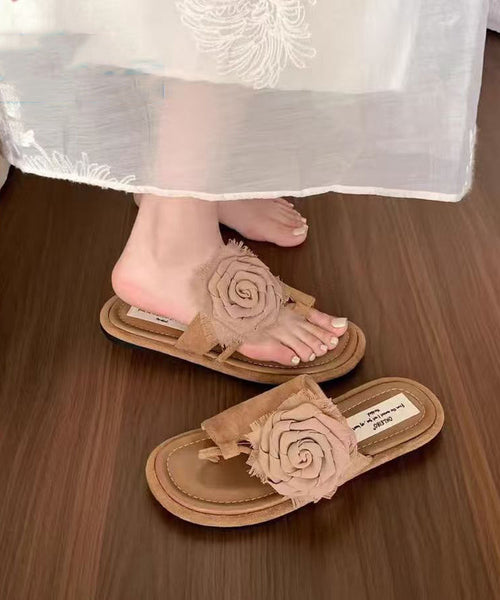 Boutique Khaki Floral Splicing Suede Flip Flops AP1036 shoe-LT240905