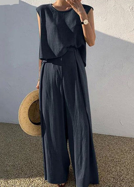 Shirt Pieces T Wide And Pants O-Neck Two Khaki Set Leg Boutique FashionChic