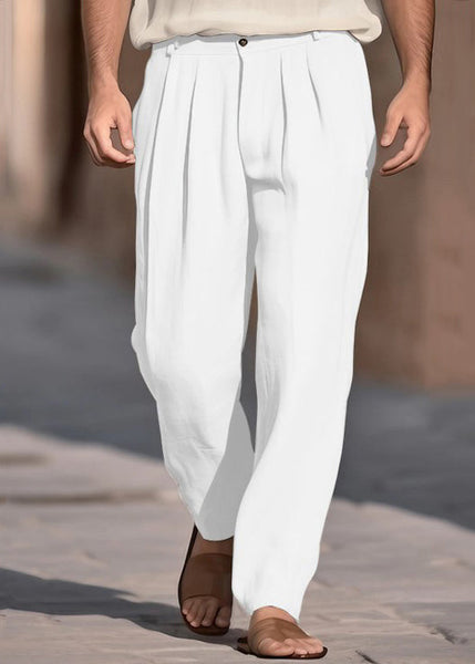 Solid Pants Men High Summer Khaki Boutique Cotton Waist Wrinkled FashionChic