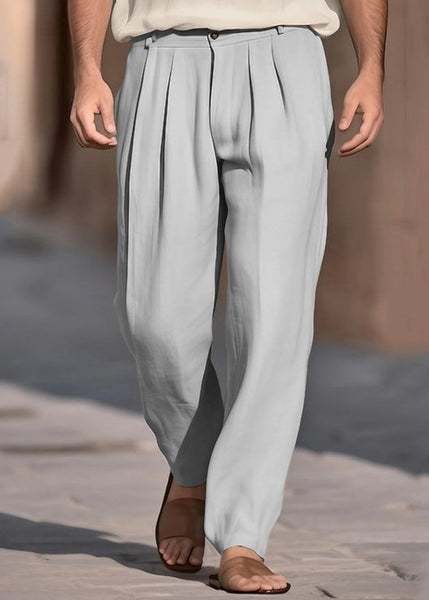 Solid Pants Men High Summer Khaki Boutique Cotton Waist Wrinkled FashionChic