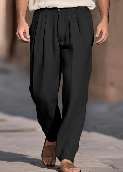 Solid Pants Men High Summer Khaki Boutique Cotton Waist Wrinkled FashionChic